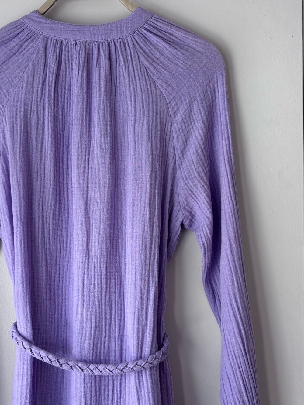 Magaschoni Soft Pastel Lavender Organic Cotton Gauze Shirt Dress XS Belted Midi - Picture 8 of 9